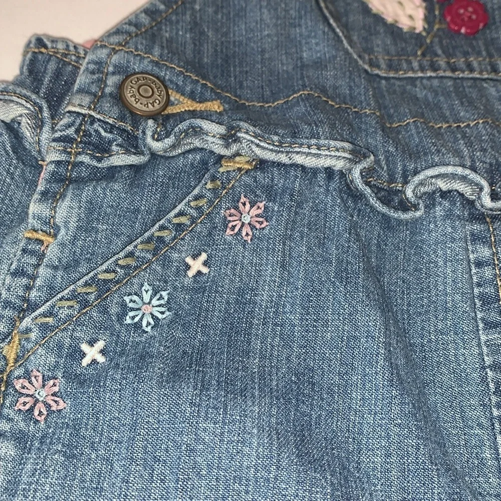 Gently Loved Lined Ruffled Embroidered Overalls by Baby Gap..
